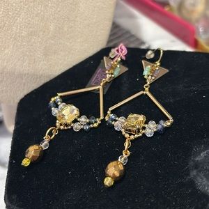 Citrine & Clear Crystal Dangling Earrings-Boutique